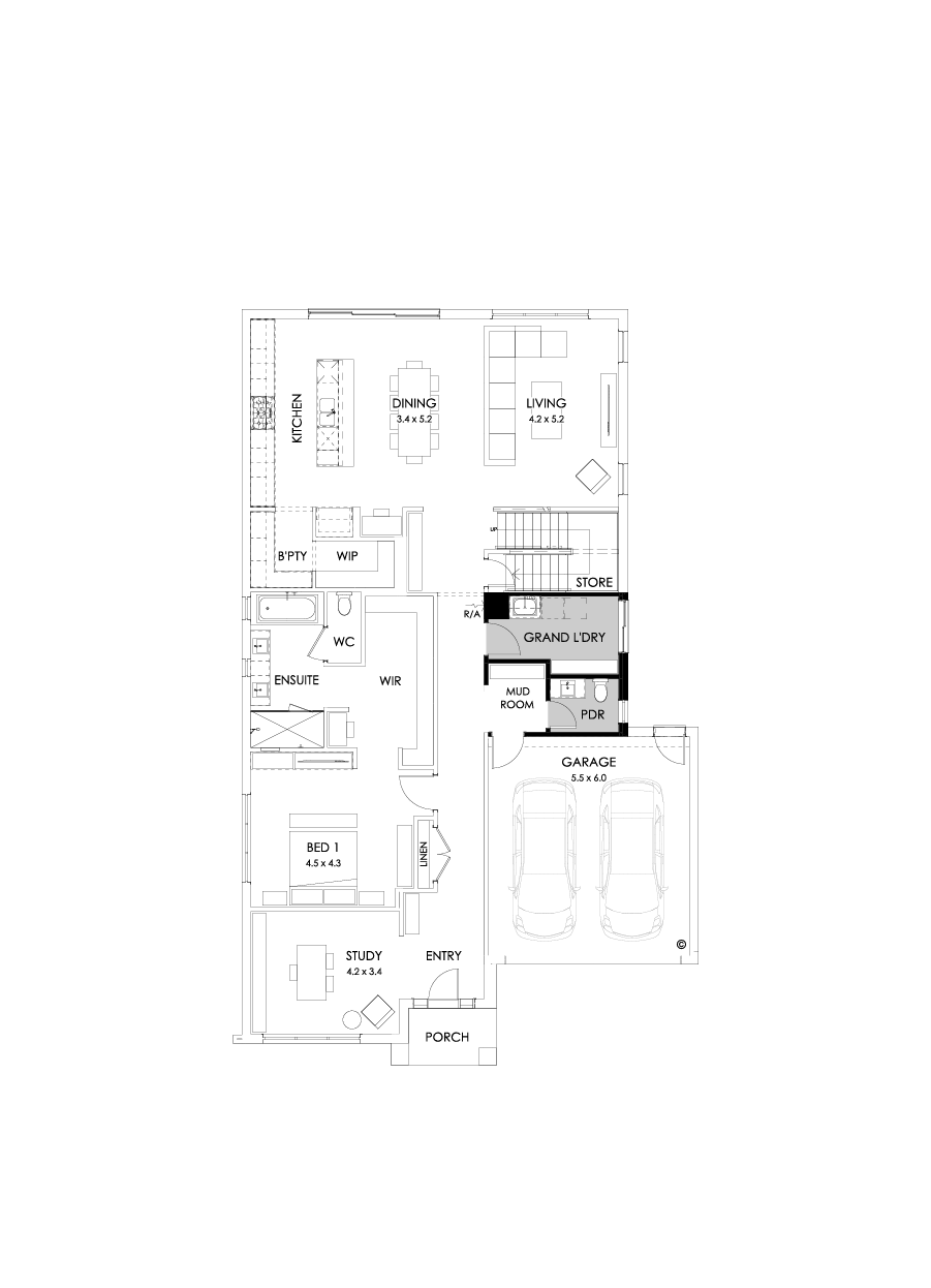 40 Ground Floor Floorplan (Grand laundry - Flipped)
