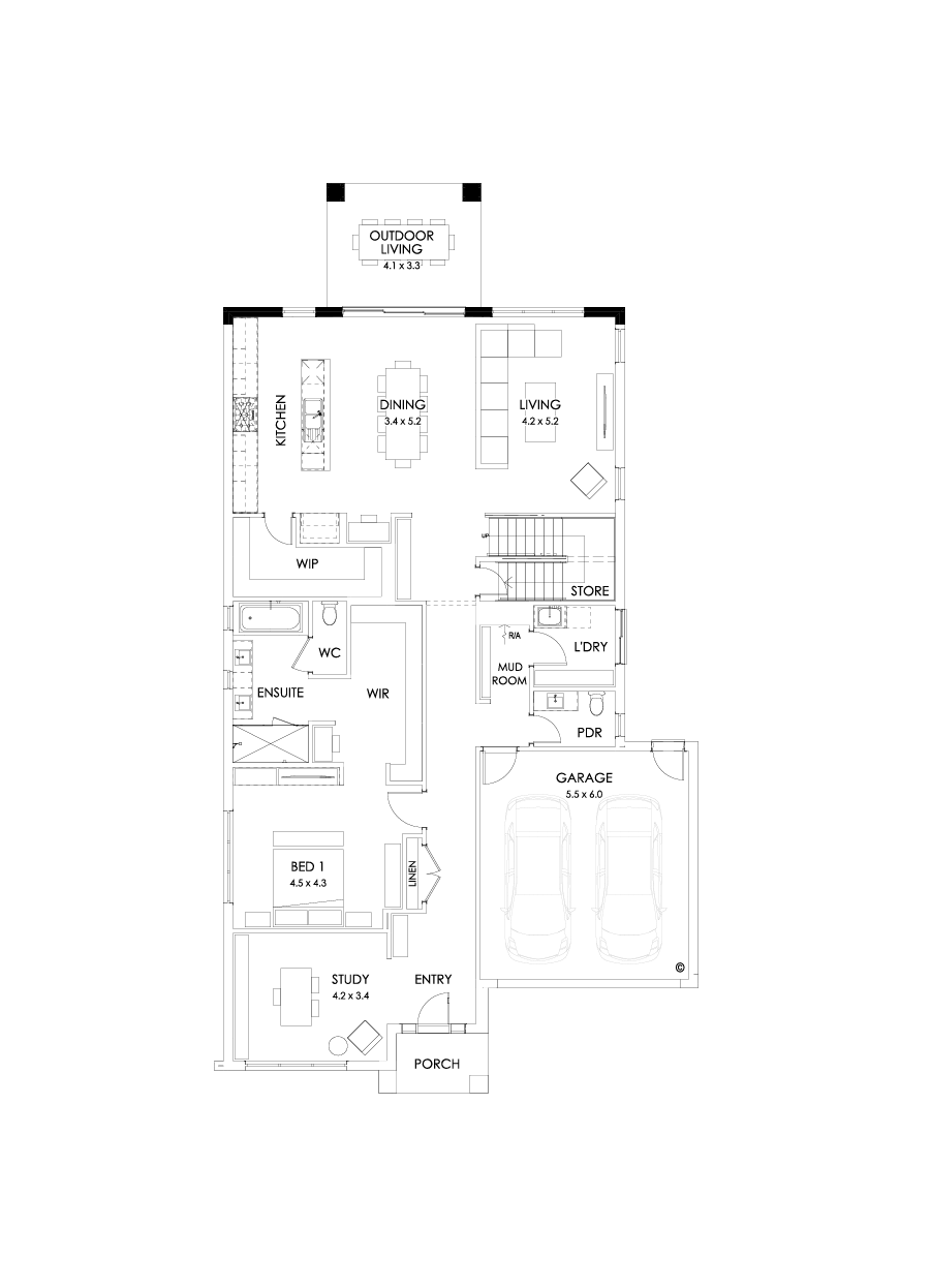 40 Ground Floor Floorplan (Outdoor living - Flipped)