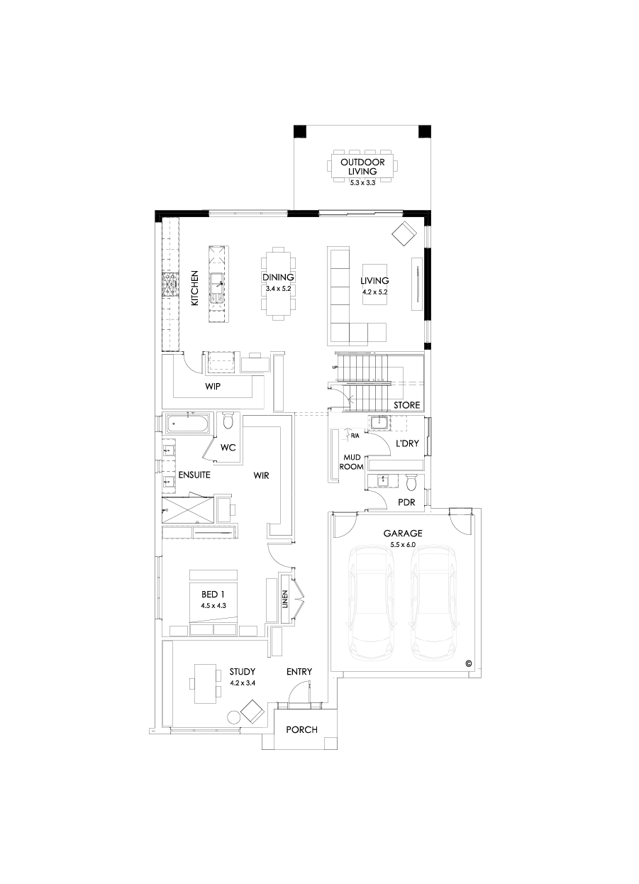 40 Ground Floor Floorplan (Rear balcony  - Flipped)