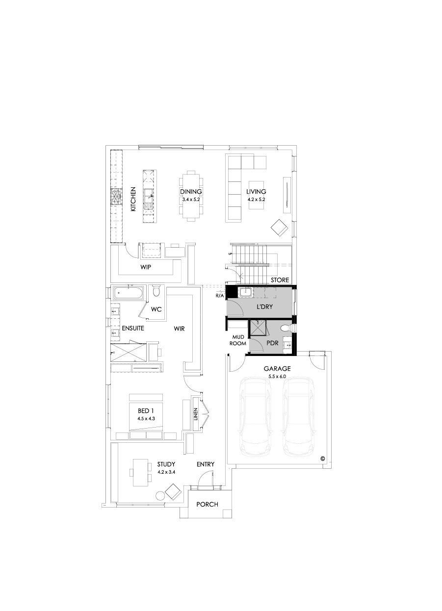 40 Ground Floor Floorplan (Shower to powder - Flipped)