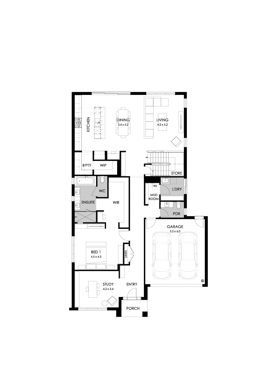 40 Ground Floor Floorplan (Standard  - Flipped)