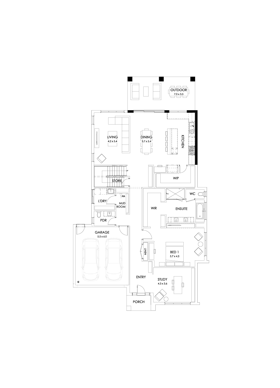 43 Ground Floor Floorplan (Alternate kitchen L-shaped)