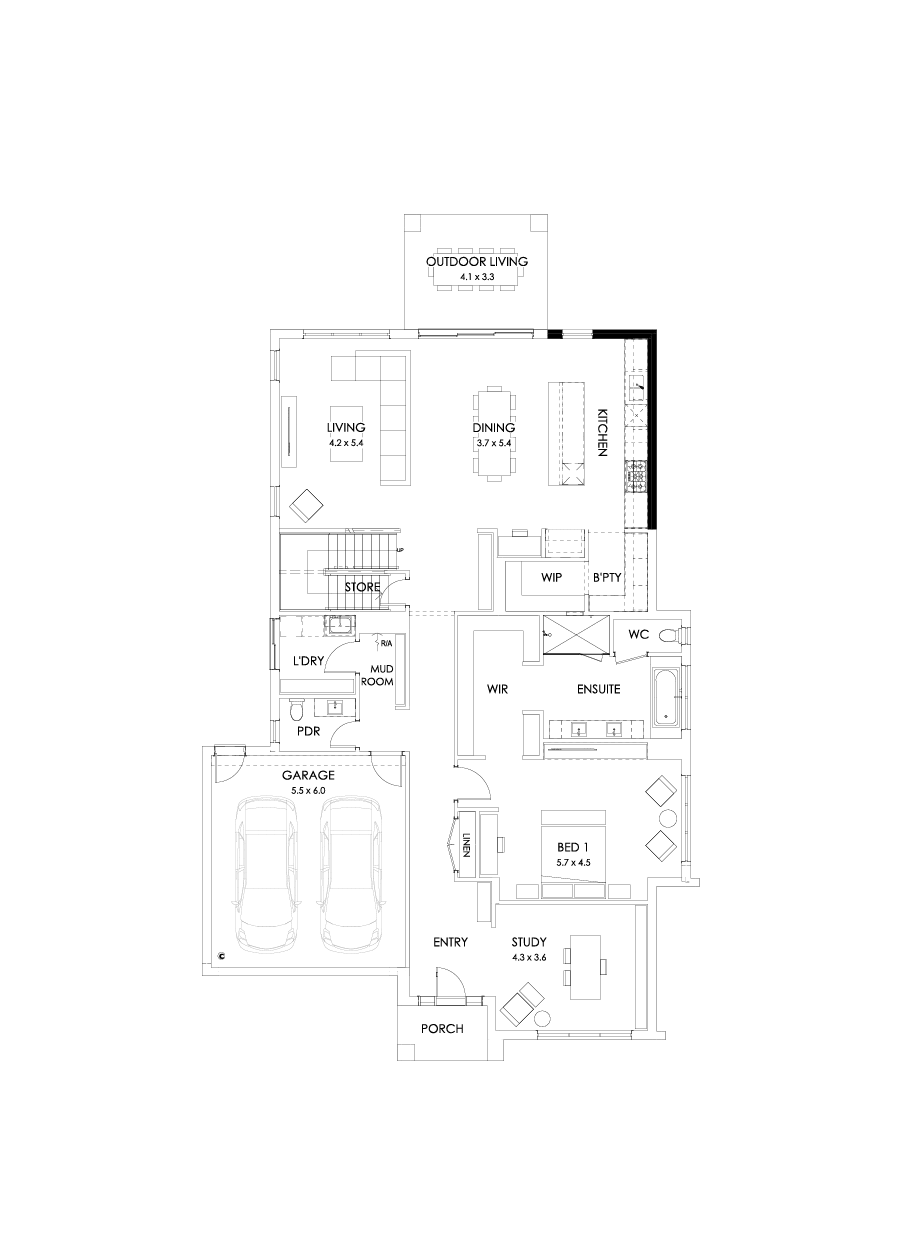43 Ground Floor Floorplan (Alternate kitchen)