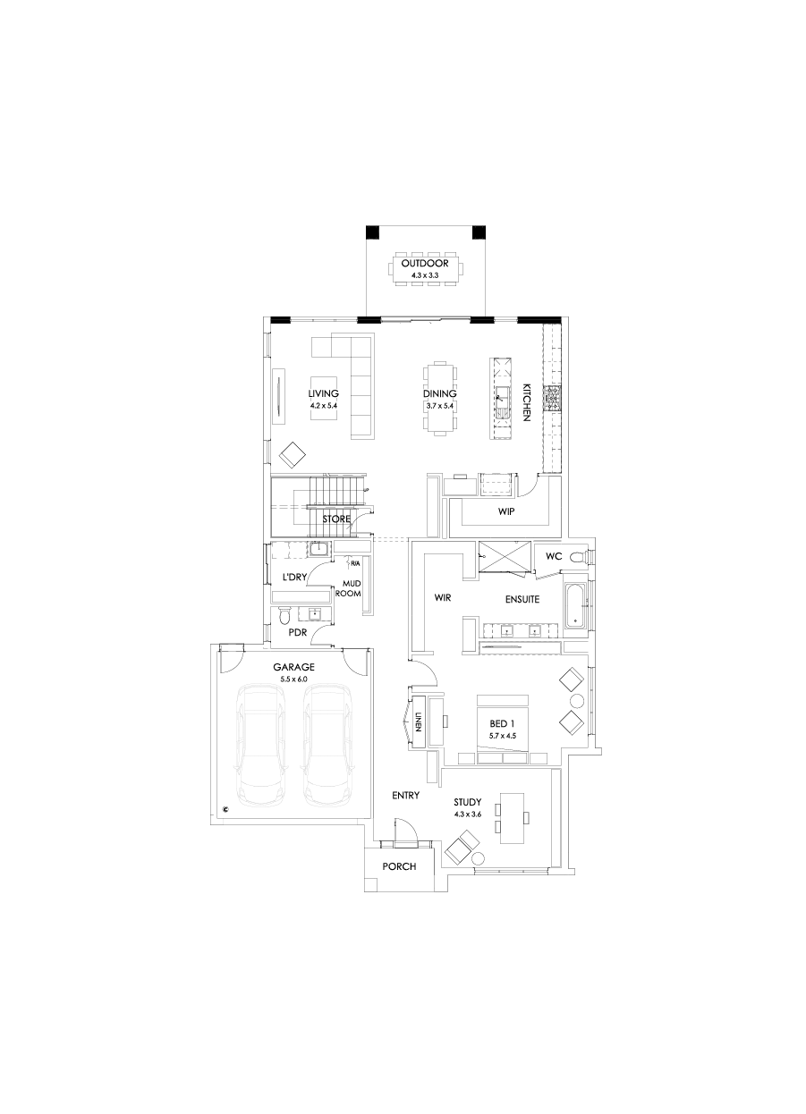 43 Ground Floor Floorplan (Rear balcony)