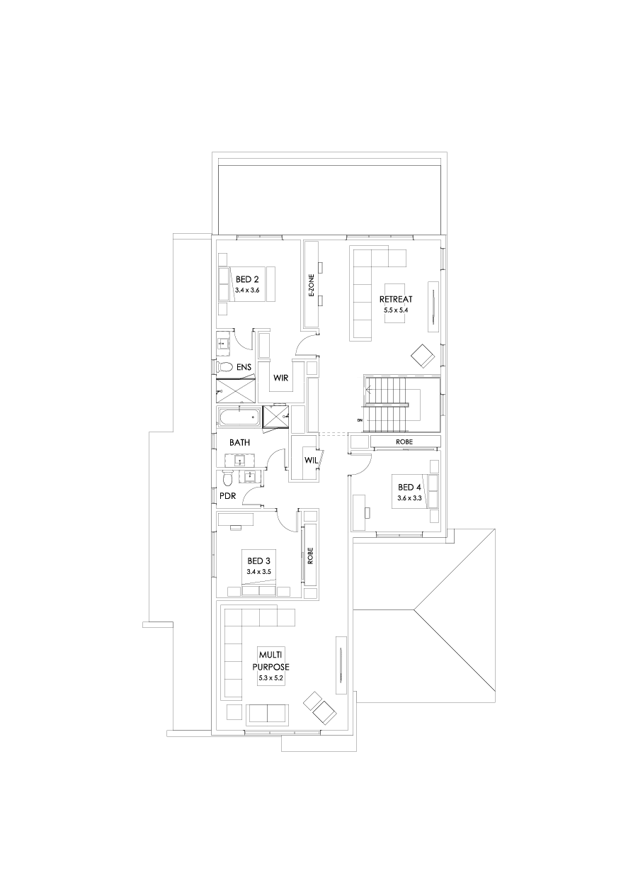 43 First Floor Floorplan (Larger kitchen and dining - Flipped)