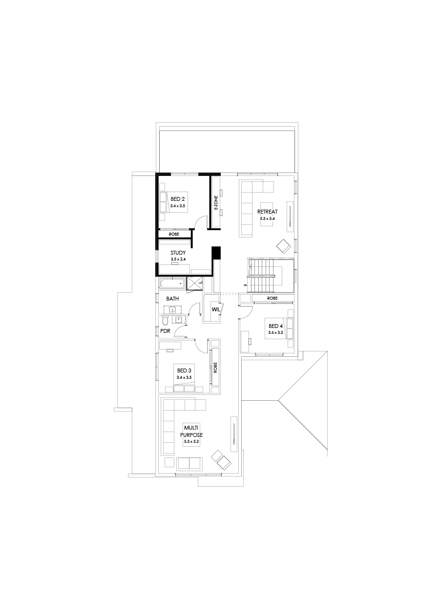 43 First Floor Floorplan (No minor ensuite - Flipped)