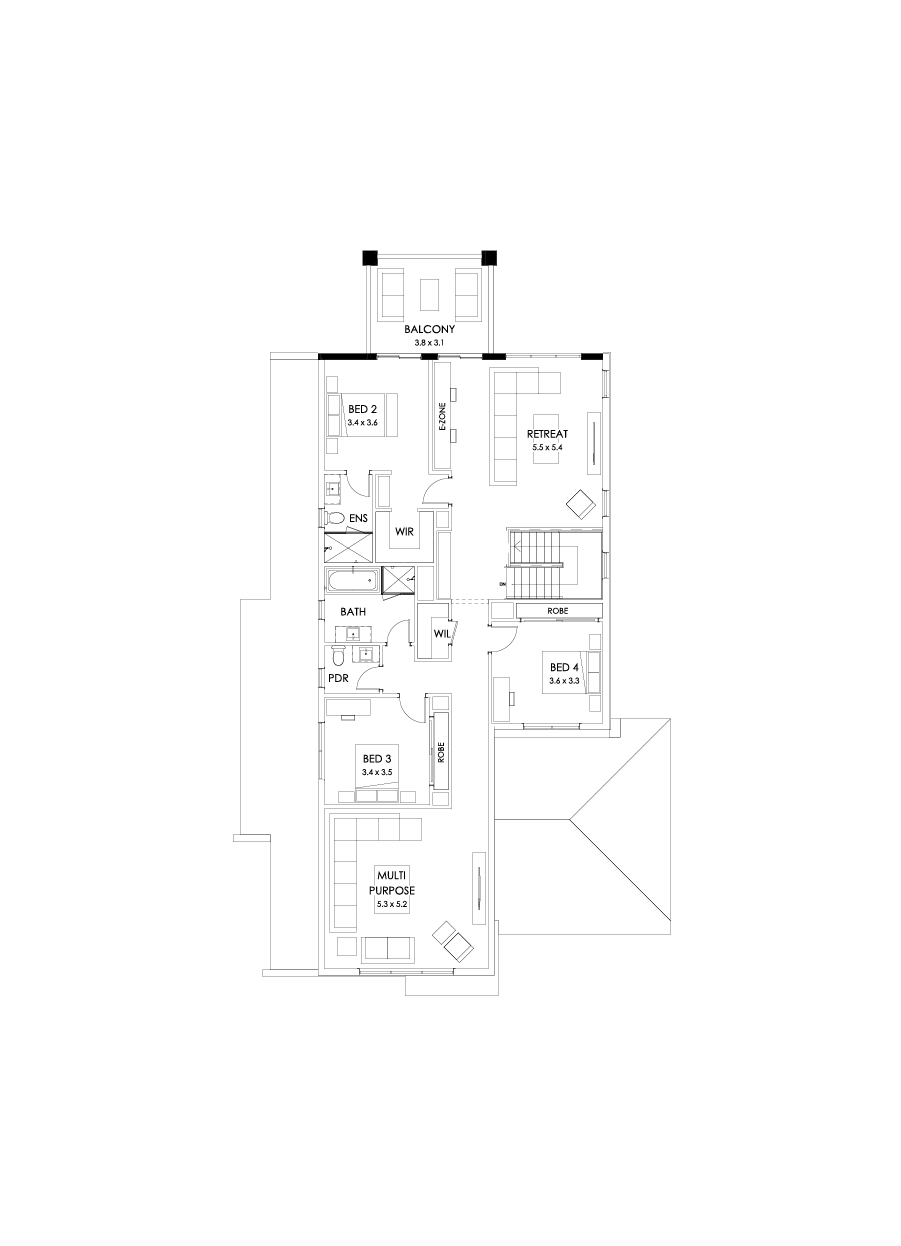 43 First Floor Floorplan (Rear balcony - Flipped)
