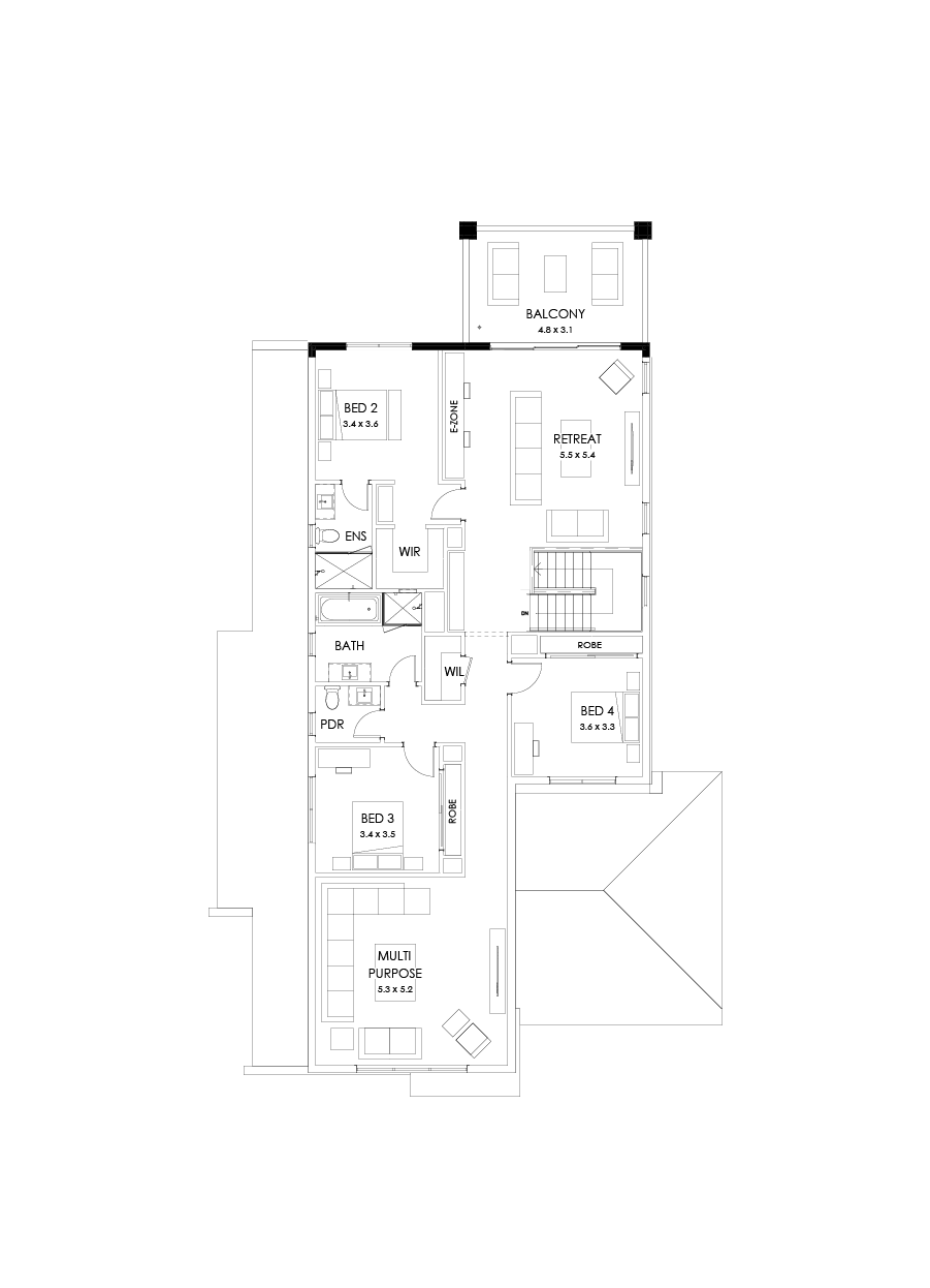 43 First Floor Floorplan (Rear balcony - Flipped)