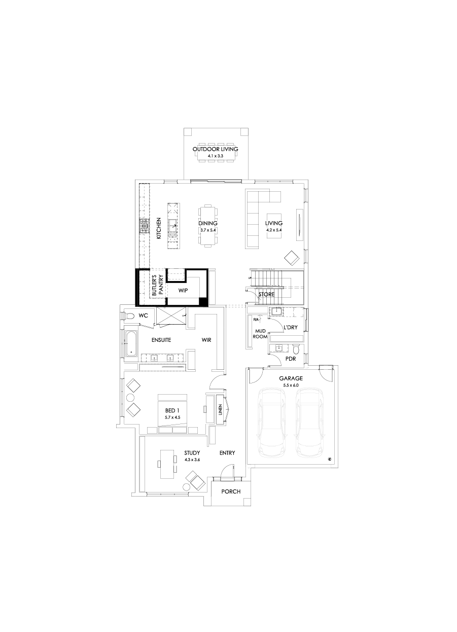 43 Ground Floor Floorplan (Alternate Butler's pantry - Flipped)