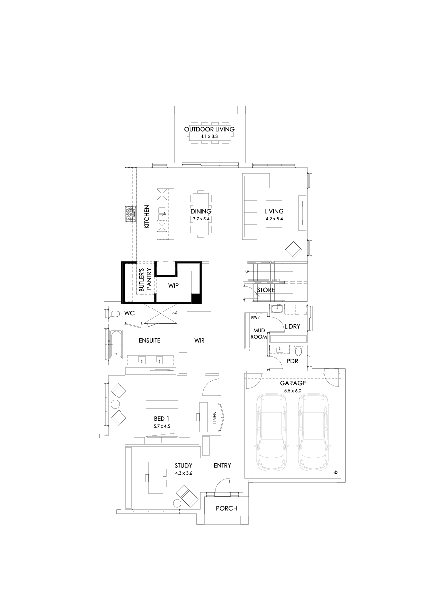 43 Ground Floor Floorplan (Alternate Butler's pantry - Flipped)