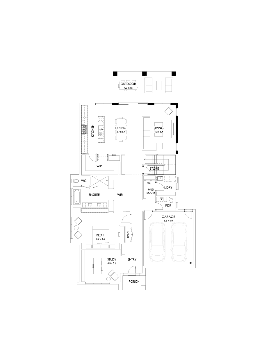 43 Ground Floor Floorplan (Alternate grand outdoor living - Flipped)