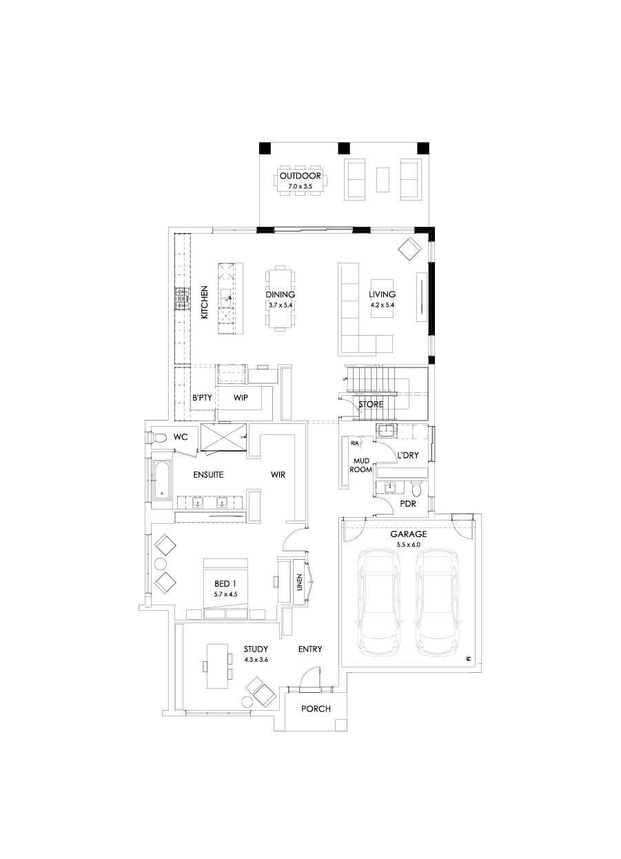 43 Ground Floor Floorplan (Alternate grand outdoor living - Flipped)