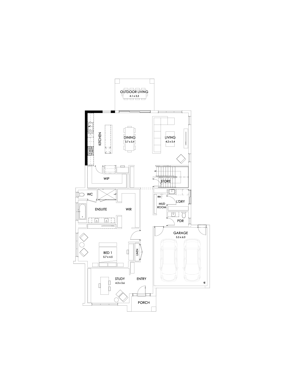 43 Ground Floor Floorplan (Alternate kitchen - Flipped)