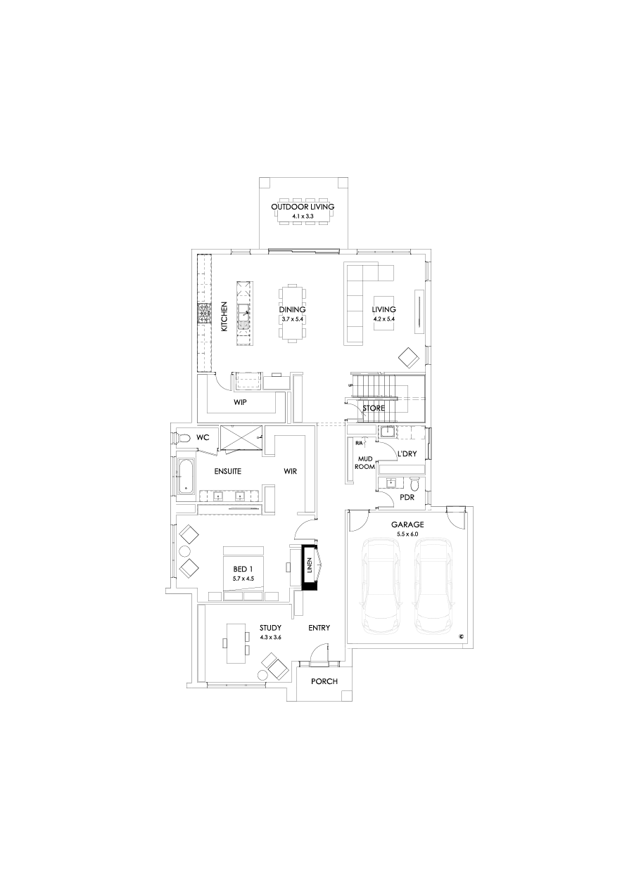 43 Ground Floor Floorplan (Bar - Flipped)