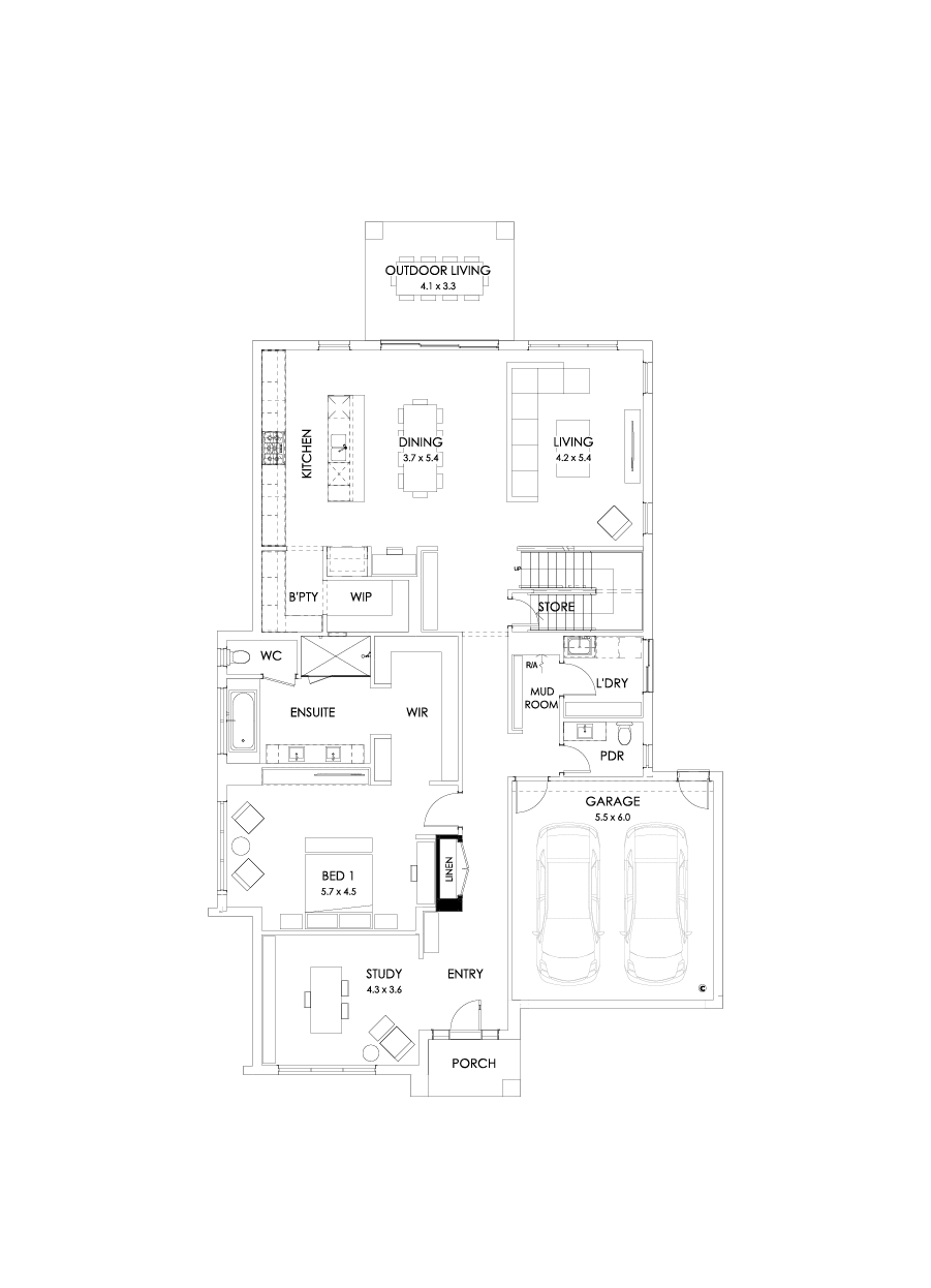 43 Ground Floor Floorplan (Bar - Flipped)