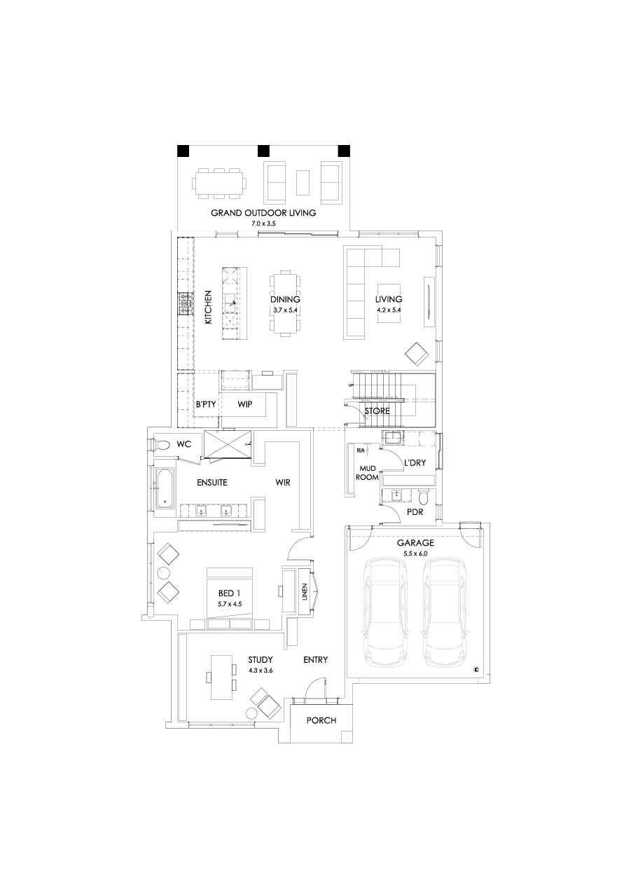 43 Ground Floor Floorplan (Grand outdoor living - Flipped)