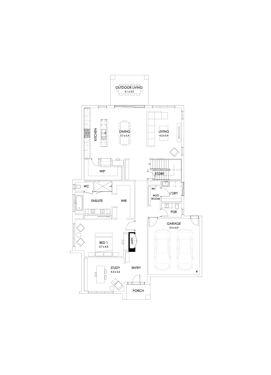 43 Ground Floor Floorplan (Guest bedroom - Flipped)