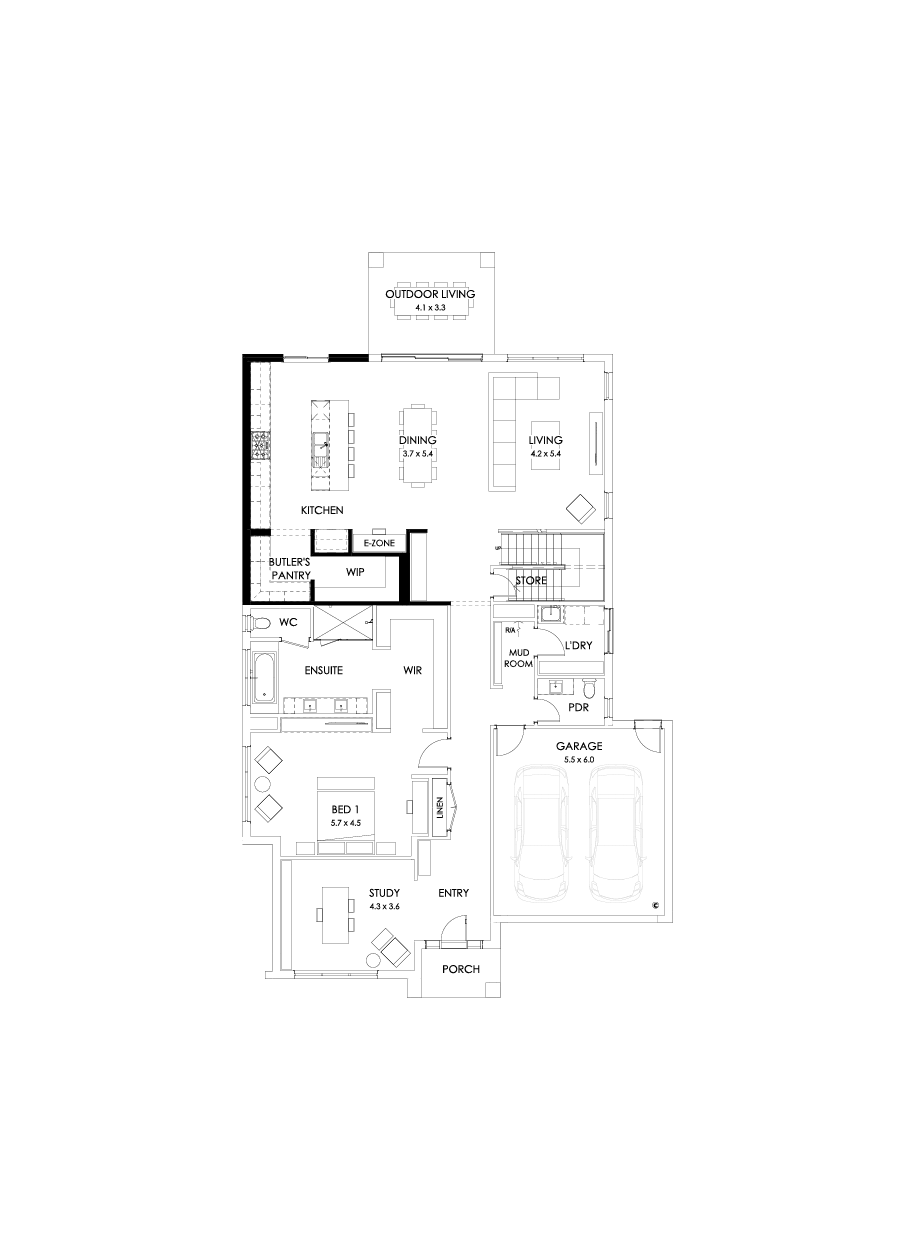 43 Ground Floor Floorplan (Larger kitchen - Flipped)