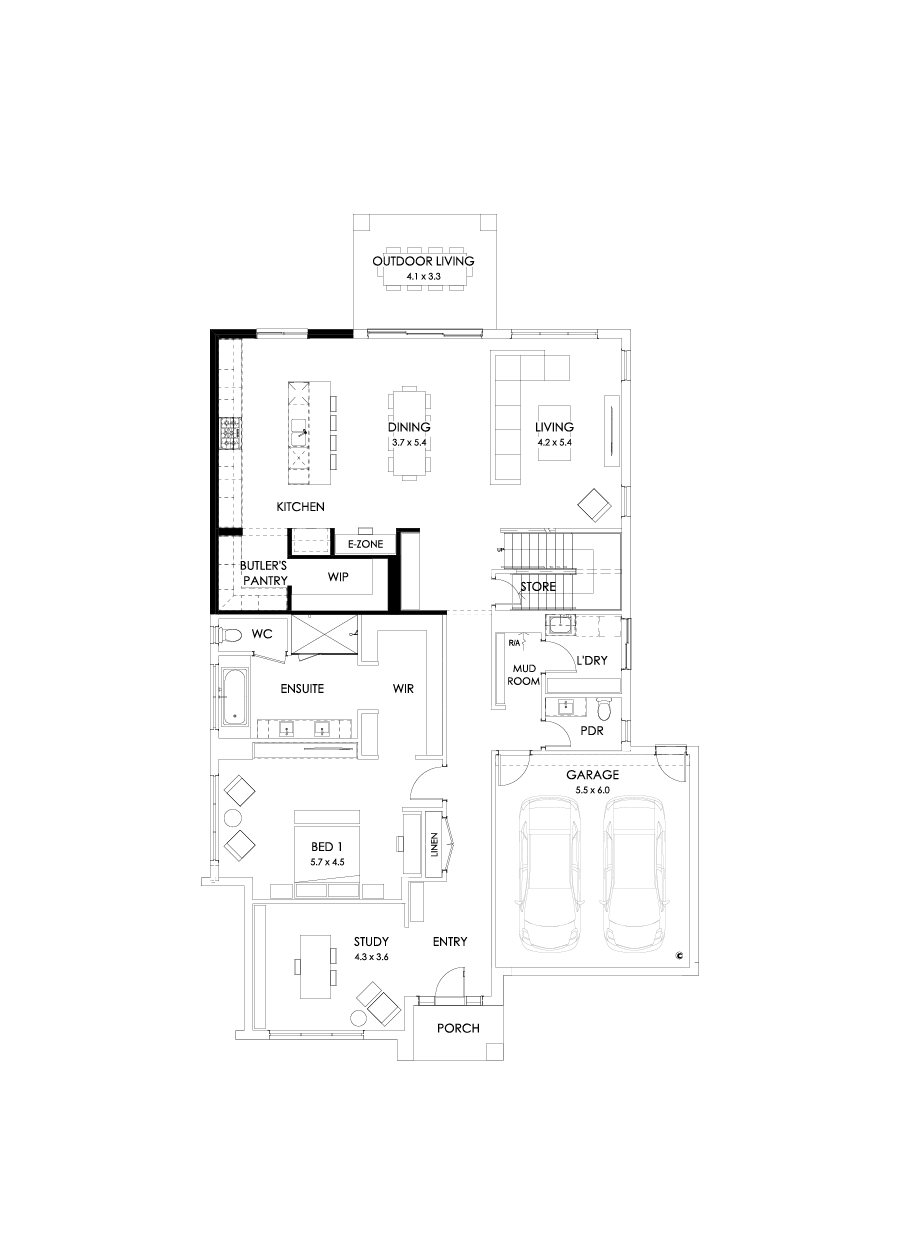 43 Ground Floor Floorplan (Larger kitchen - Flipped)