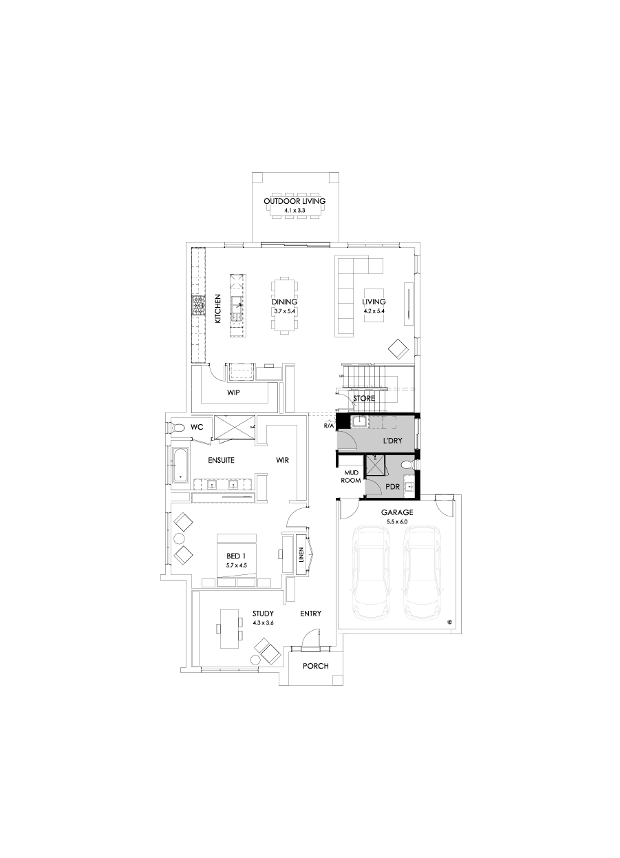 43 Ground Floor Floorplan (Shower to powder  - Flipped)
