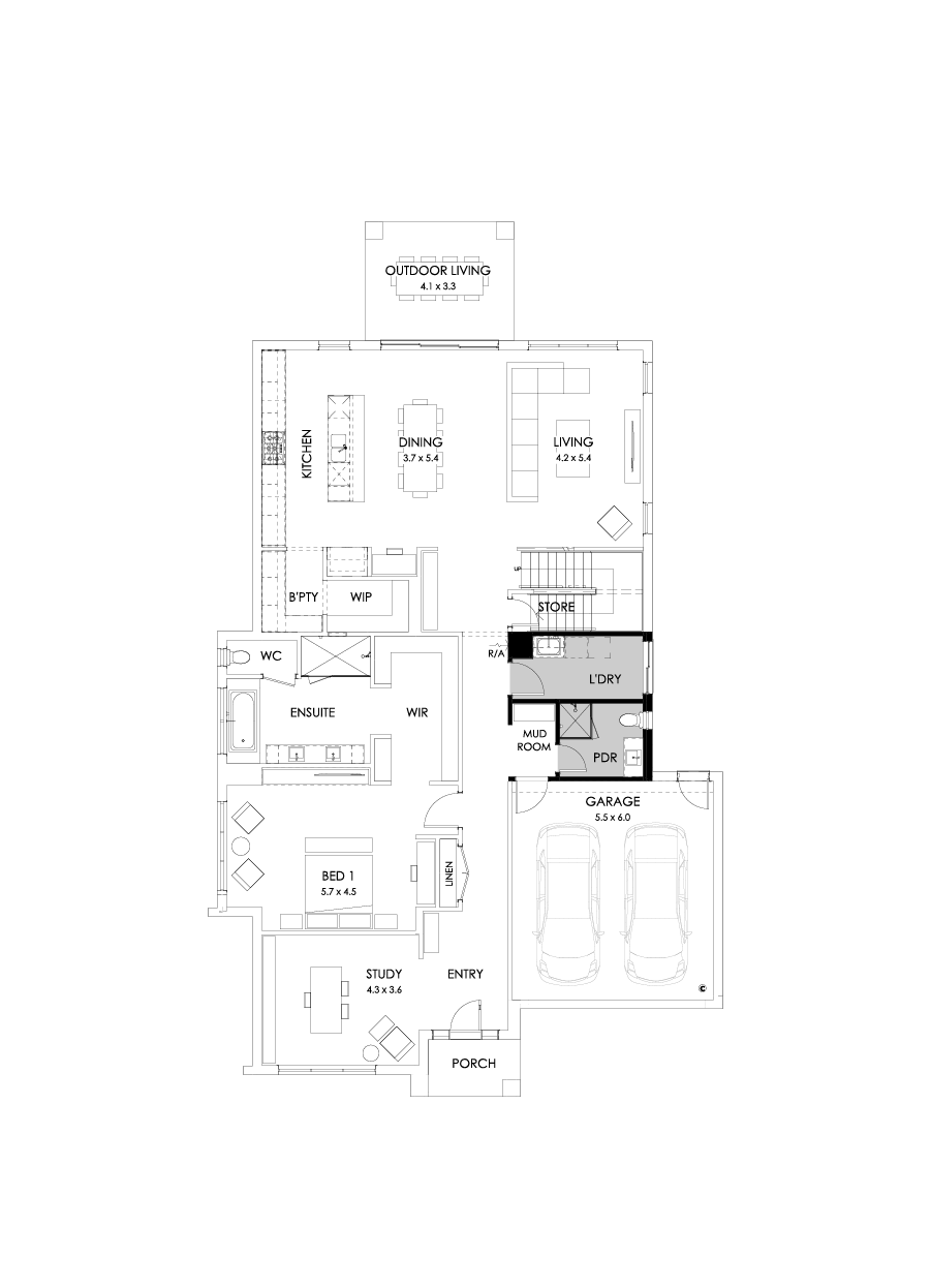 43 Ground Floor Floorplan (Shower to powder  - Flipped)