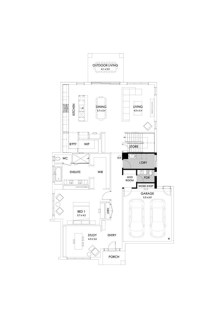 43 Ground Floor Floorplan (Workshop - Flipped)