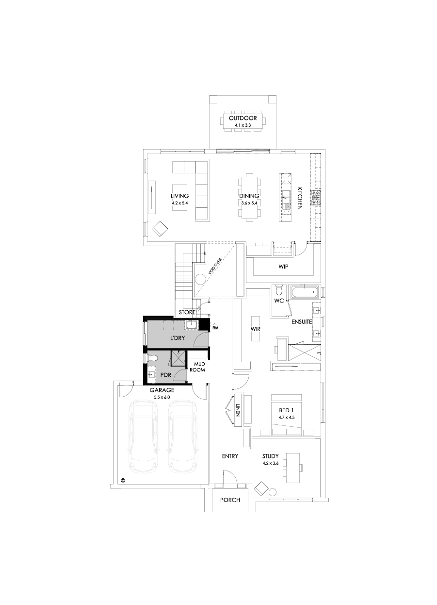 43B Ground Floor Floorplan (Shower to powder)
