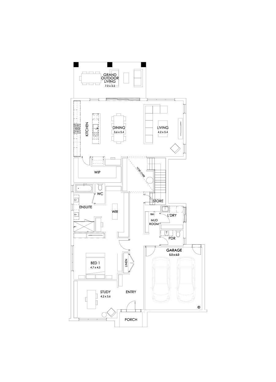 43B Ground Floor Floorplan (Grand outdoor living  - Flipped)
