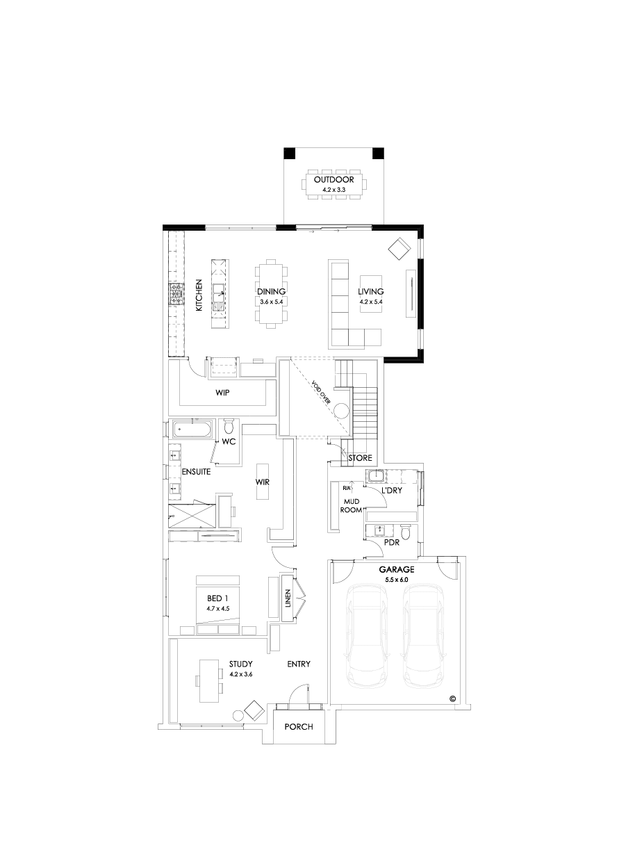 43B Ground Floor Floorplan (Rear balcony - Flipped)