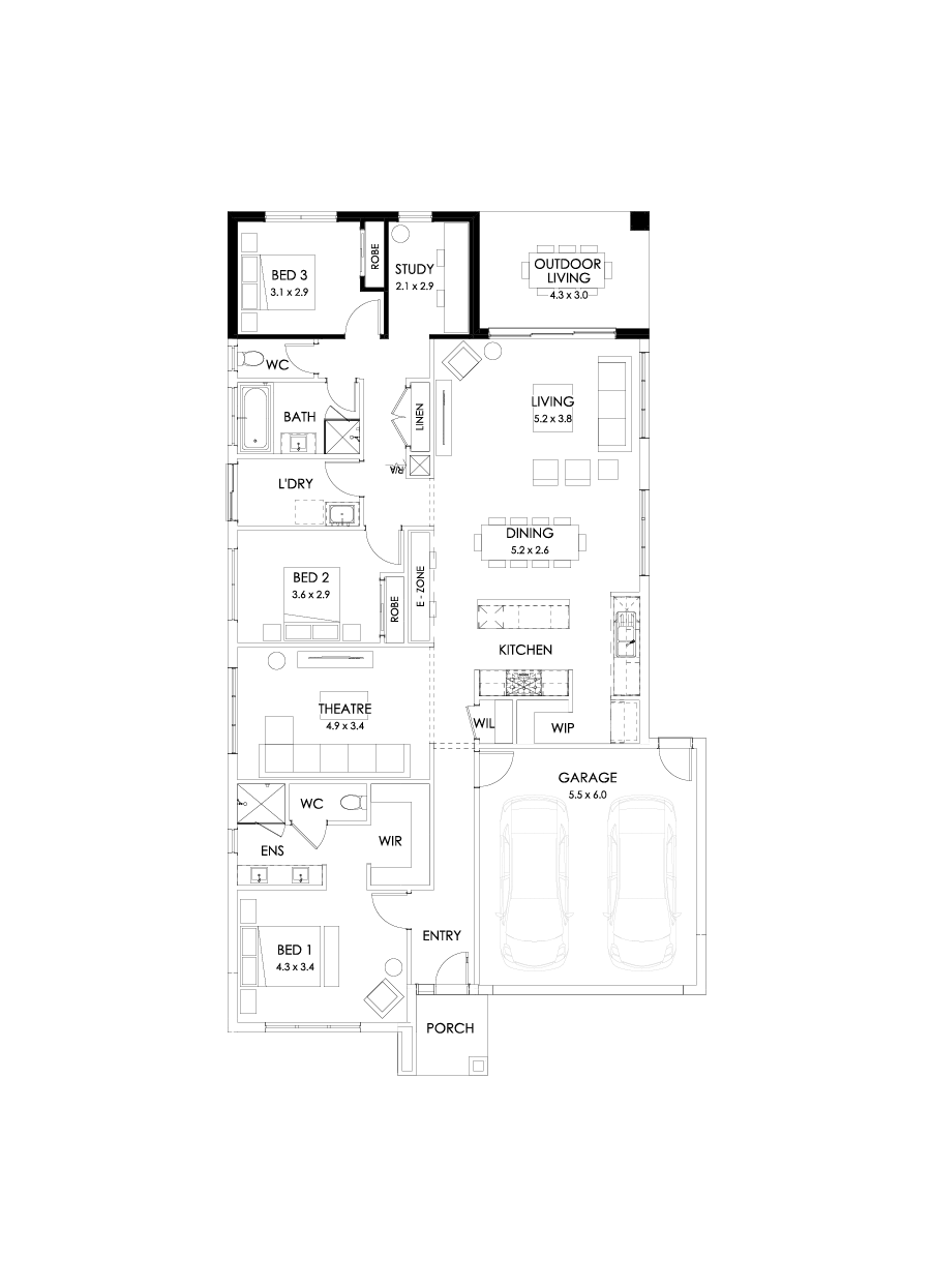 25  Floor Floorplan (3 bedroom - Flipped)