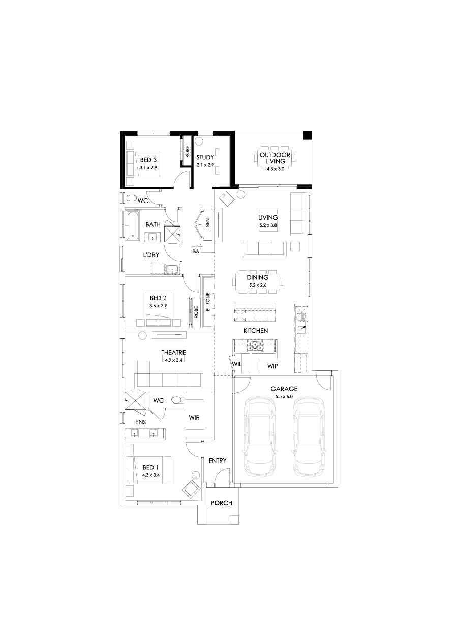 25  Floor Floorplan (3 bedroom - Flipped)