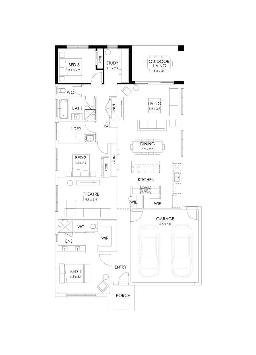 25  Floor Floorplan (3 bedroom - Flipped)