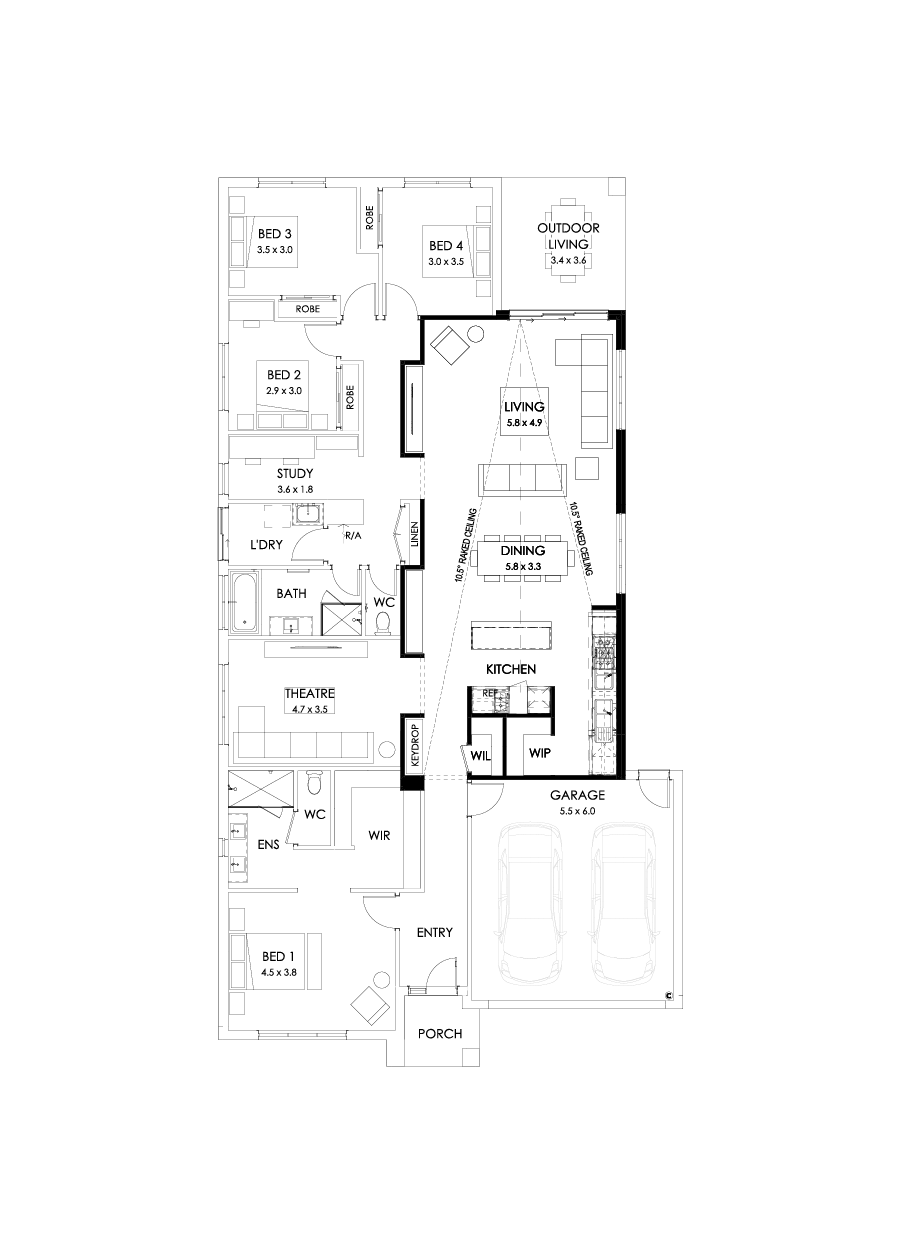 29  Floor Floorplan (Raked ceiling 10.5 deg with alternate kitchen   - Flipped)