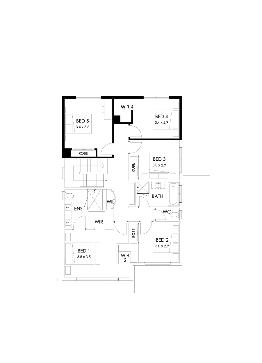 26 First Floor Floorplan (5th bedroom - Flipped)