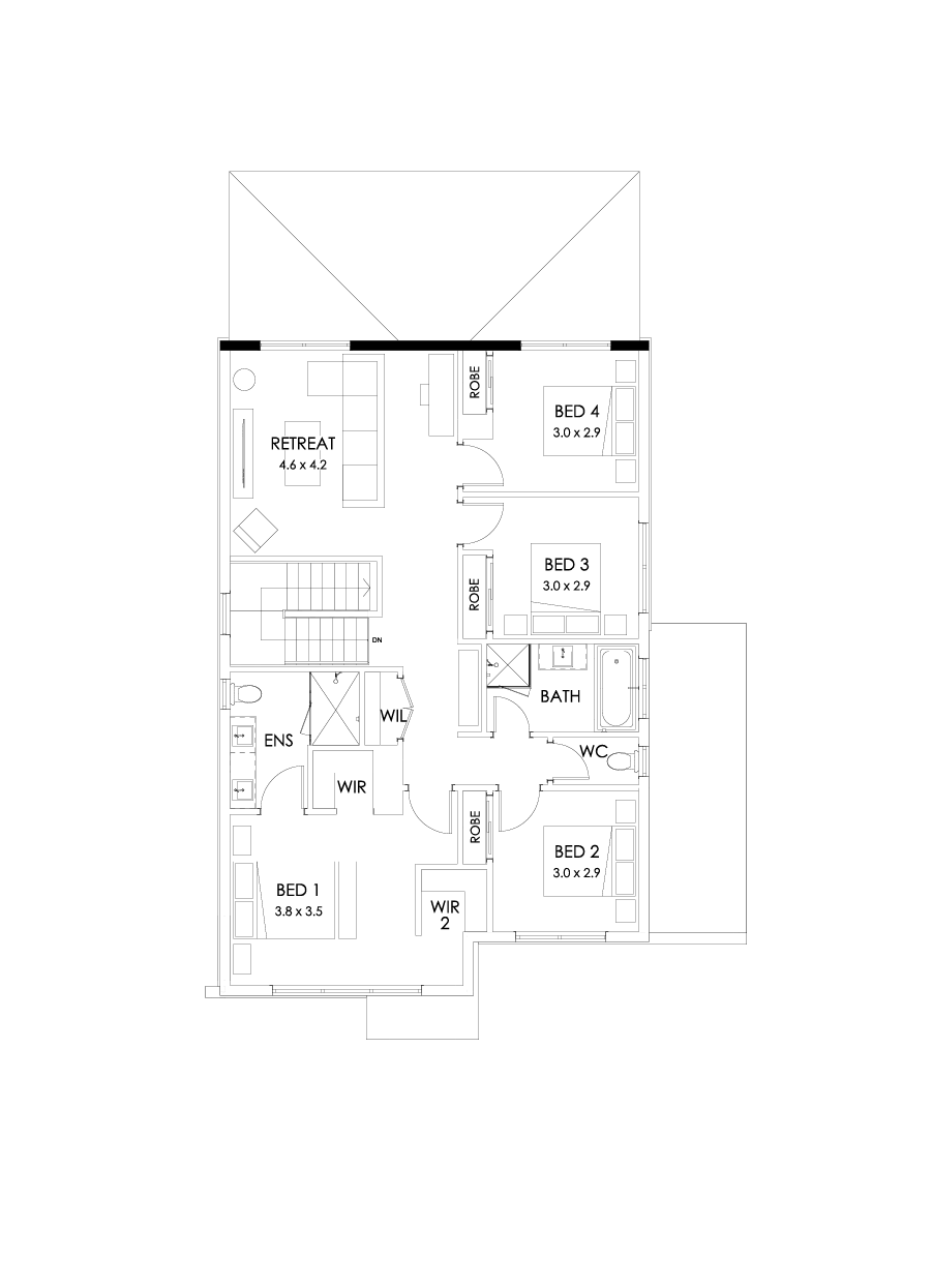 26 First Floor Floorplan (Full width outdoor living  - Flipped)