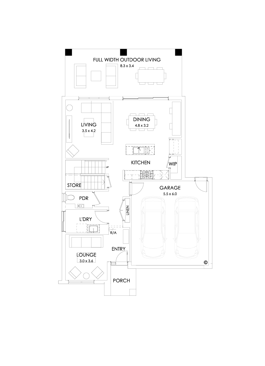 26 Ground Floor Floorplan (Full width outdoor living  - Flipped)