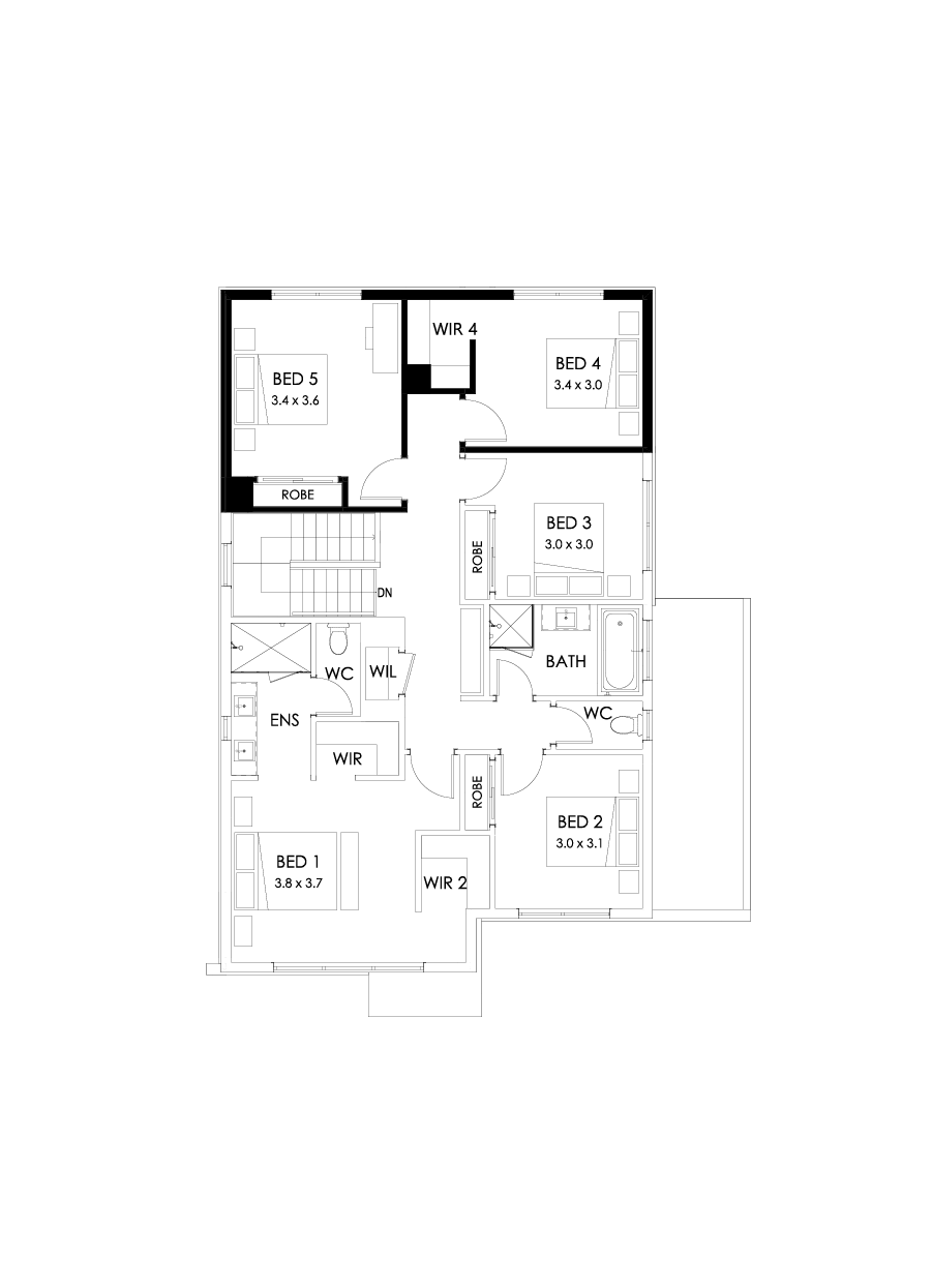 27 First Floor Floorplan (5th bedroom  - Flipped)