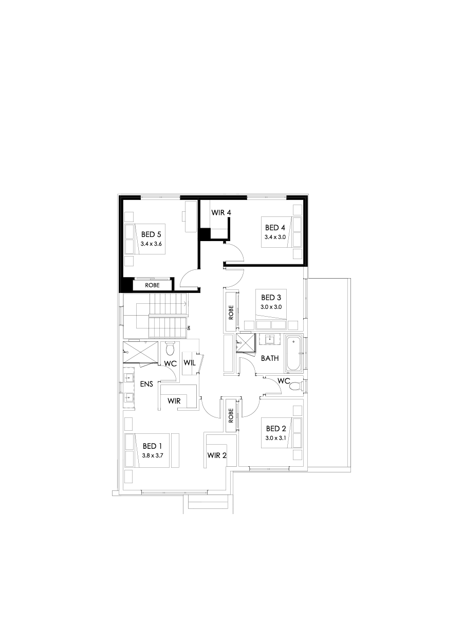 27 First Floor Floorplan (5th bedroom  - Flipped)