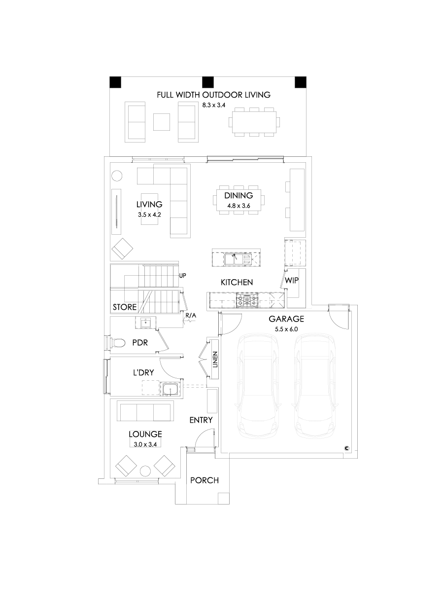 27 Ground Floor Floorplan (Full width outdoor living  - Flipped)