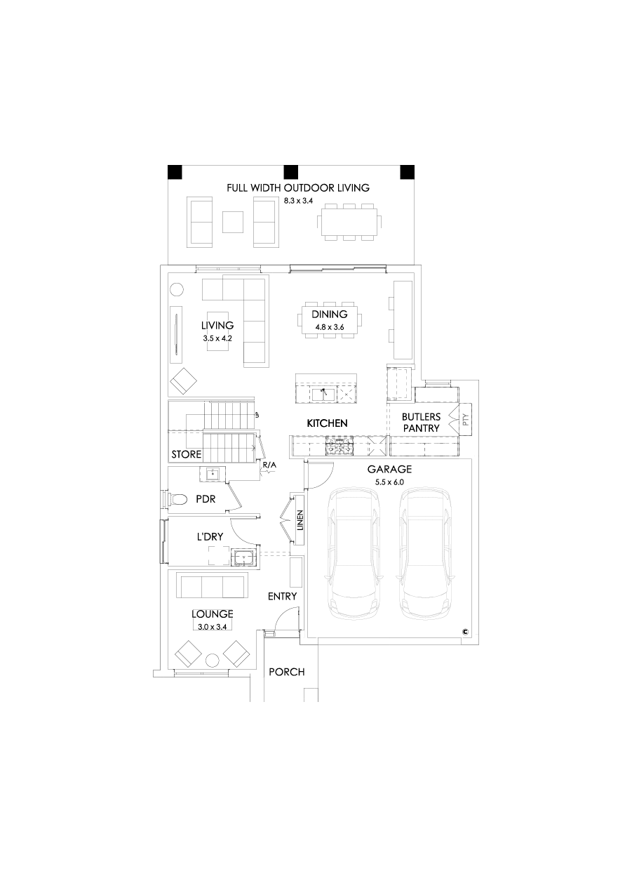 27 Ground Floor Floorplan (Full width outdoor living  - Flipped)
