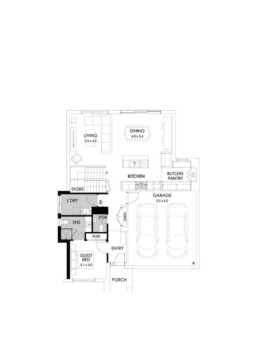 27 Ground Floor Floorplan (Guest bedroom - Flipped)