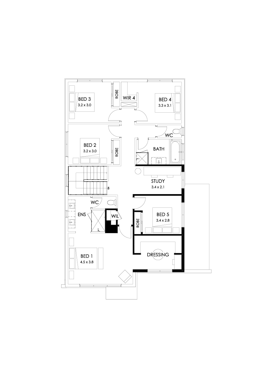 29 First Floor Floorplan (5th bedroom  - Flipped)