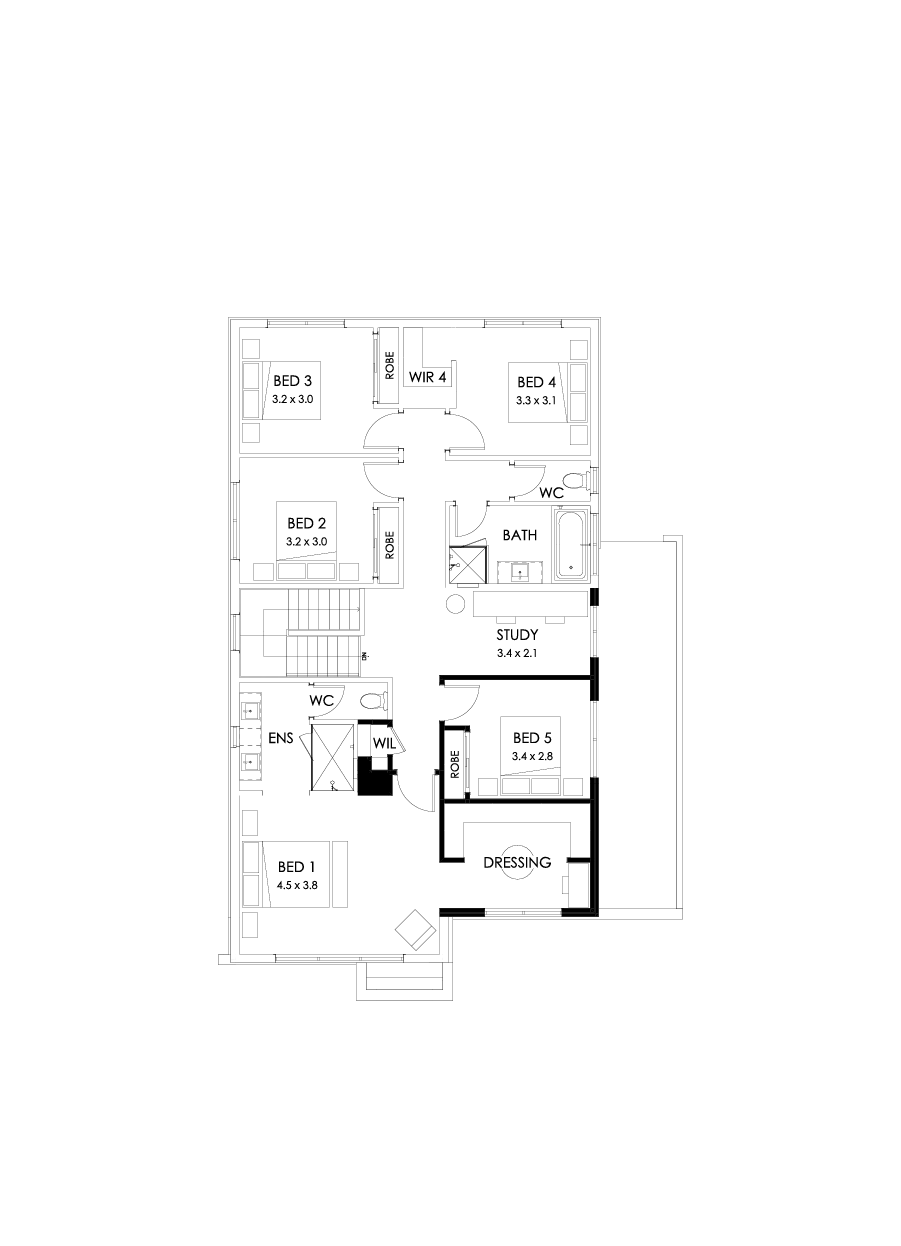 29 First Floor Floorplan (5th bedroom  - Flipped)