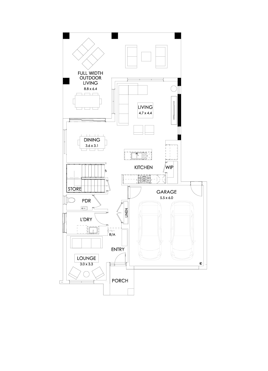 29 Ground Floor Floorplan (Full width outdoor living - Flipped)
