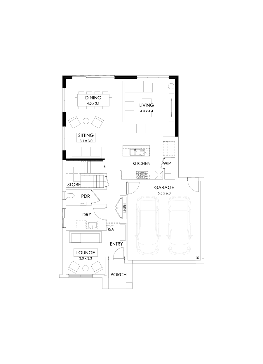 29 Ground Floor Floorplan (Larger living - Flipped)