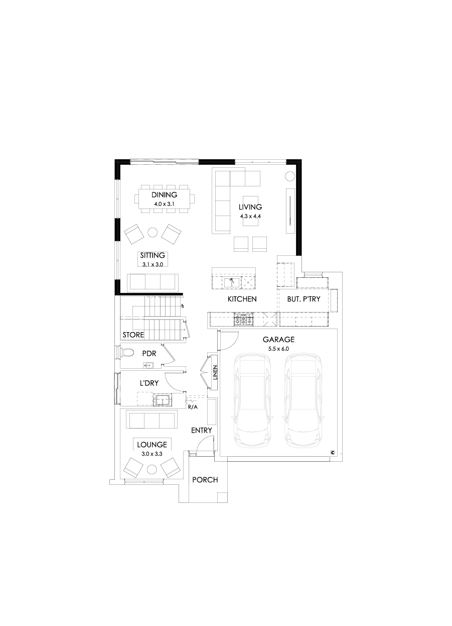 29 Ground Floor Floorplan (Larger living - Flipped)