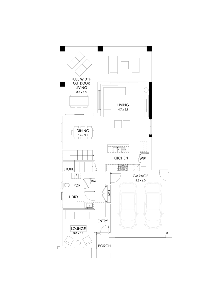 31 Ground Floor Floorplan (Full width outdoor living - Flipped)