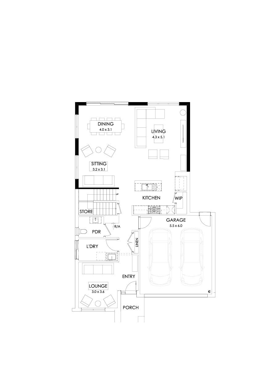 31 Ground Floor Floorplan (Larger living - Flipped)