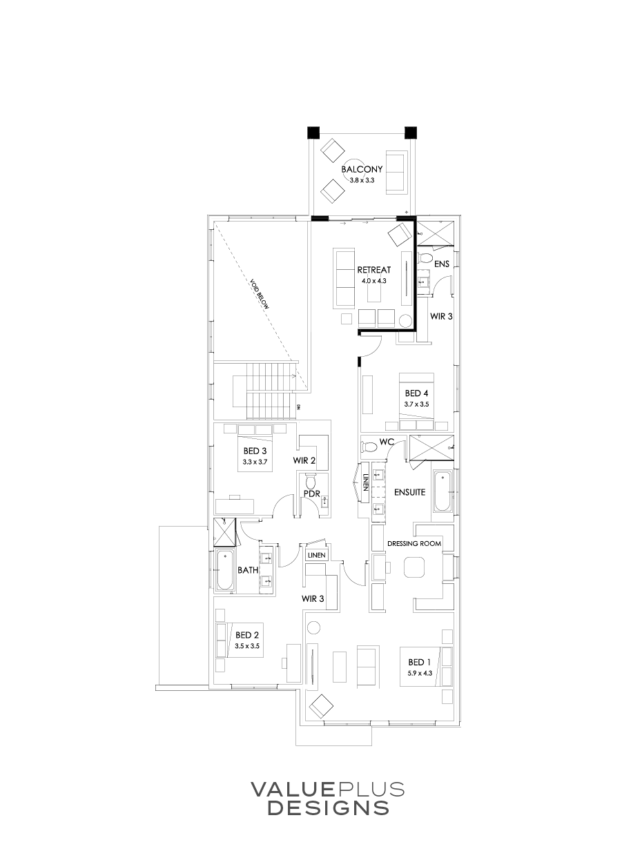 45 First Floor Floorplan (Rear Balcony)