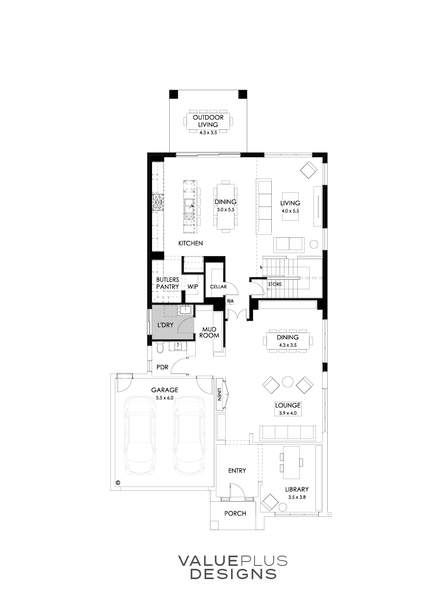 45 Ground Floor Floorplan (Rear Flip with Butlers Pantry)